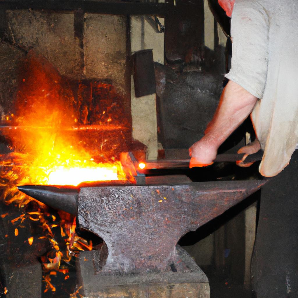 Blacksmith forging red-hot metal