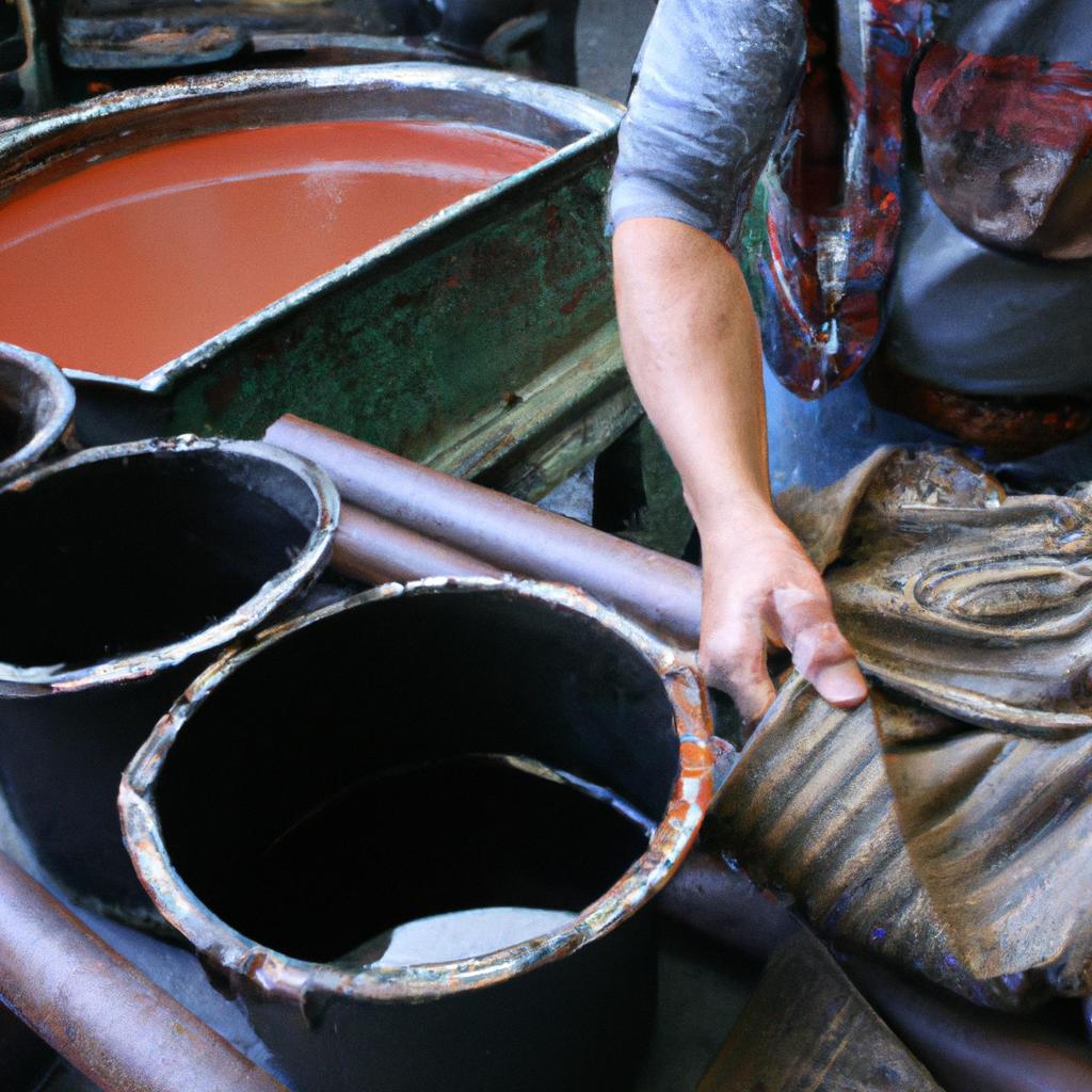Person dyeing leather with precision