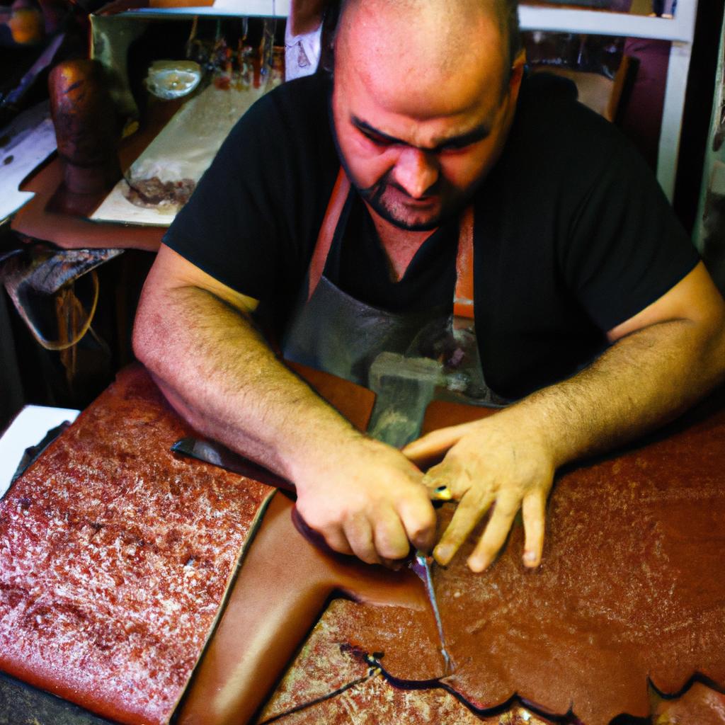 Leatherworker showcasing embossing and carving
