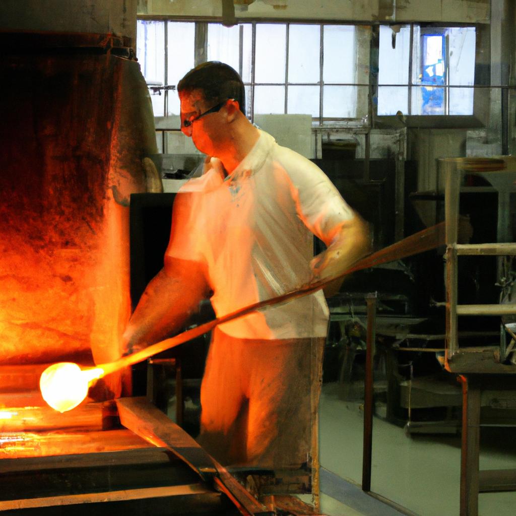 Glassblower shaping molten glass