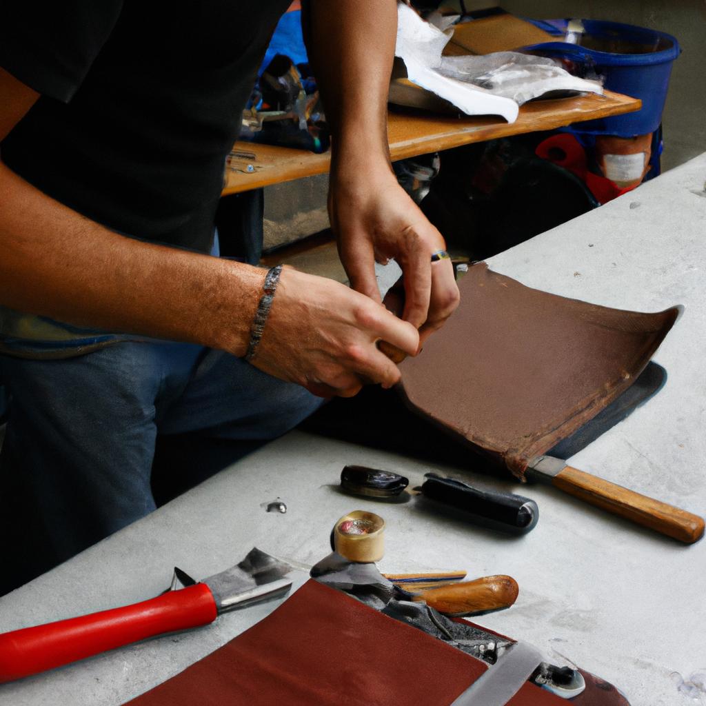 Person crafting leather goods skillfully