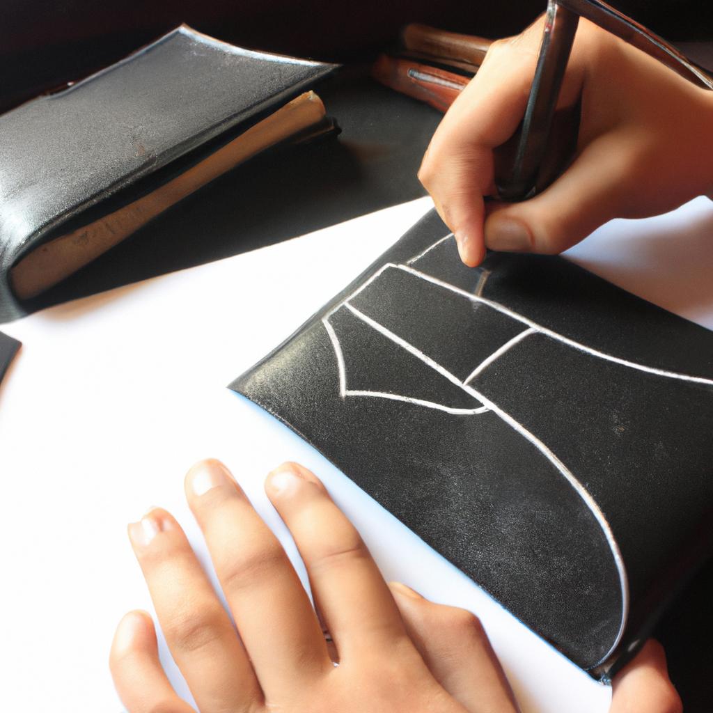 Person designing leather patterns creatively