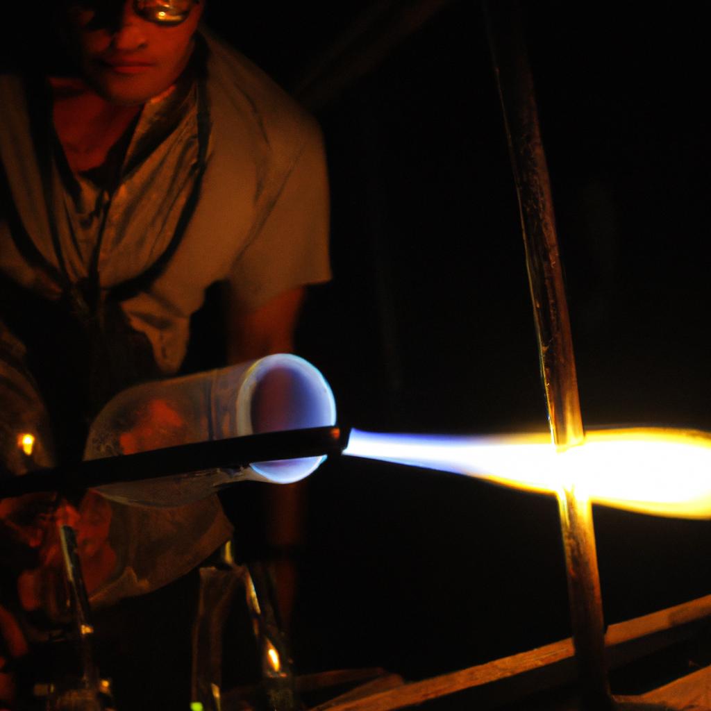 Person blowing glass with torch
