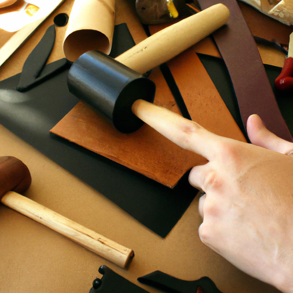 Person selecting leatherworking tools