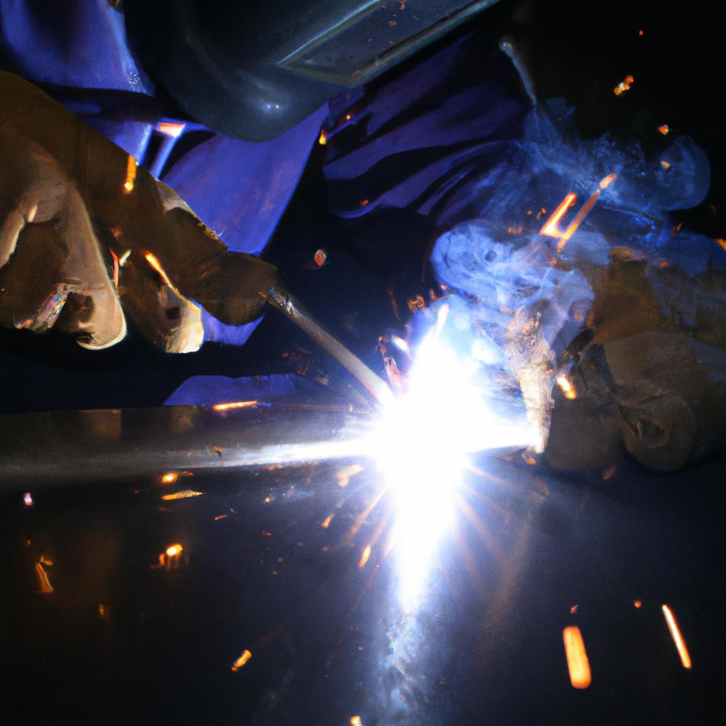 Person welding metal with precision