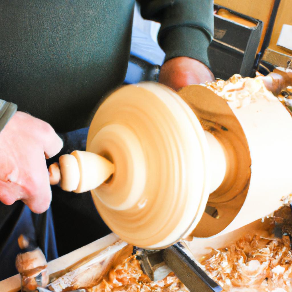 Person turning wooden masterpiece with lathe